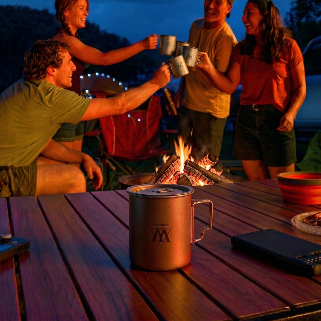 Movoloro 15.2 fl oz Titanium Mug with Folding Handles & Lid
