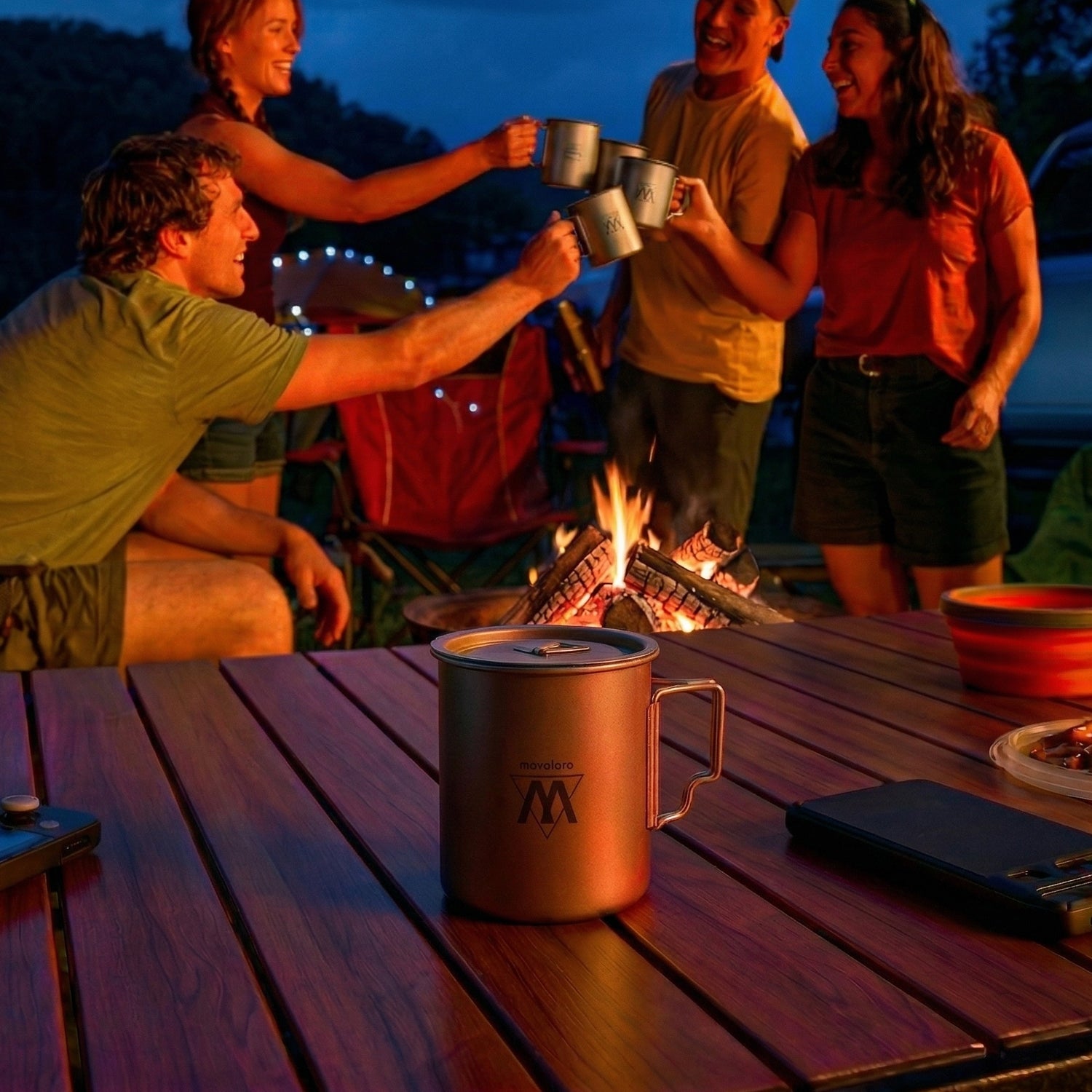 Movoloro 15.2 fl oz Titanium Mug with Folding Handles & Lid